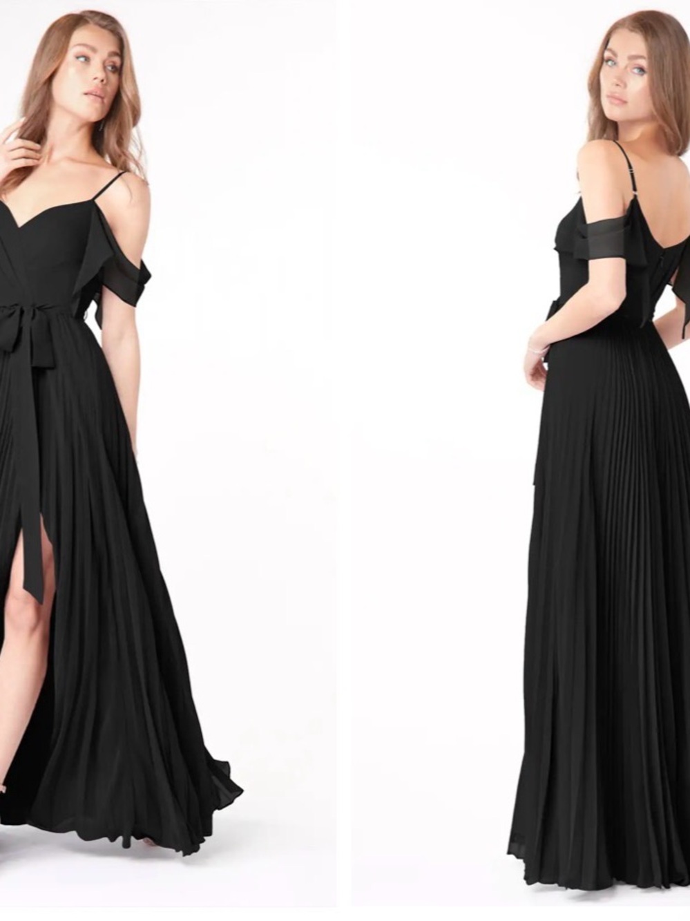 AZAZIE Black Cold-Shoulder Pleated Bridesmaid Dress - Elegant Evening Wear